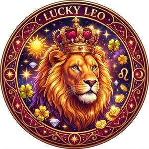 Lucky Leo Lion with good luck symbols